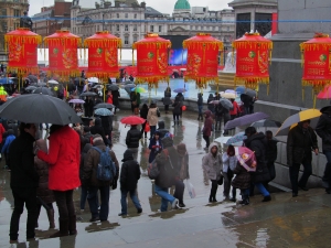 Steps leading down into Trafalgar Square, where Chinese New Year events were taking place all afternoon..