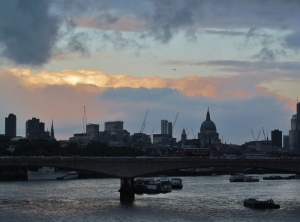 A London City skyline from Hungerford Bridge...